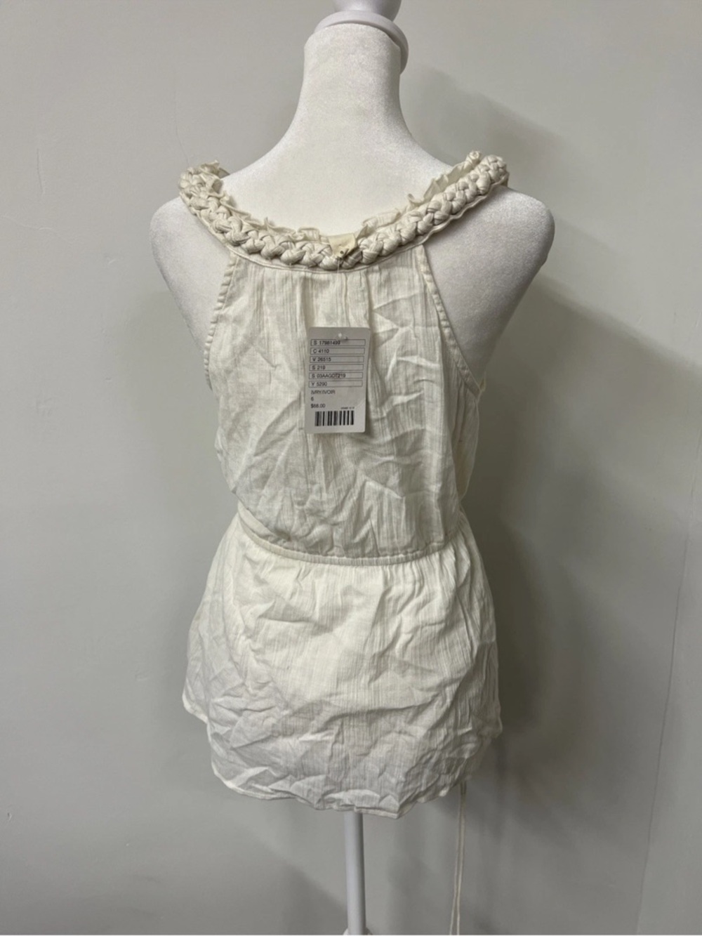 Anthropologie Ivory Gauze Braided Neck Tunic Top Boho NWT 6 - Picture 5 of 9
